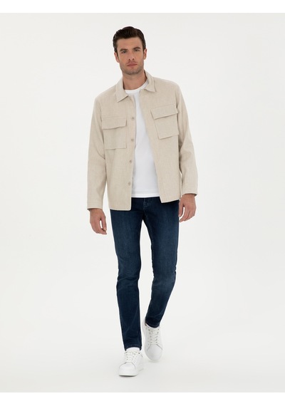 Cacharel Bej Slim Fit Keten Karışımlı Ceket Gömlek 15469610