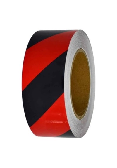 Fosforlu Bant Çapraz 5 Cm X 25 Metre Kırmızı Siyah