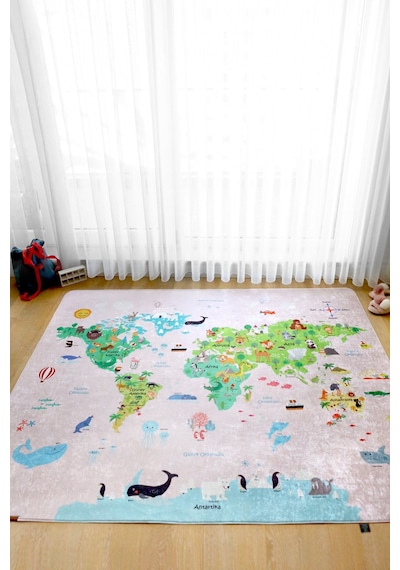 Dünya Haritası Oyun Matı 120x160 cm Bebek Çocuk Halısı Pembe Yenidoğan Yumuşak Aktivite Etkinlik Örtüsü