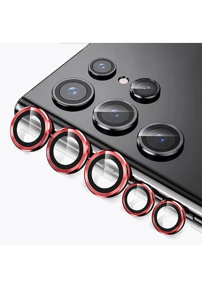Samsung Uyumlu S23 Ultra Kamera Lens Koruyucu Halka Set Kırmızı AL8114