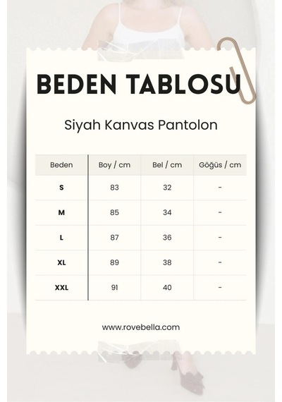 Rovebella Hasır Kemerli Siyah Kanvas Bilek Boy Pantolon