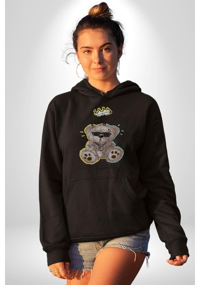 Gerçeklikten Uzak Tutun Kadın Erkek Siyah Kapüşonlu Sweatshirt Hoodie Siyah