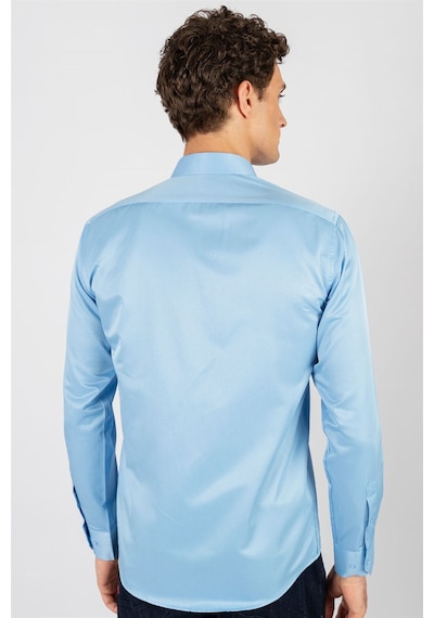 Tudors Modern Slim Fit Dar Kesim Düz Erkek Gömlek-23905 Mavi