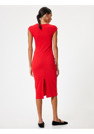 Koton Midi Slip Elbise Bisiklet Yaka Kap Kol Slim Fit Kırmızı 4sal80237ık Kırmızı