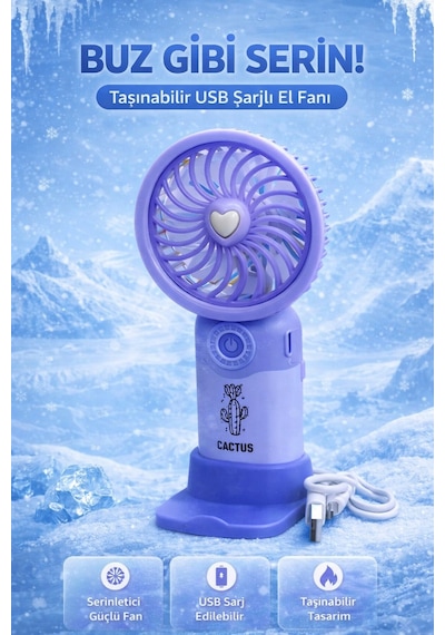 Fit Mor Mini Taşınabilir Sessiz El Fanı 3 Hız Ayarlı Mini El Pervanesi Soğutucu-vantilatör