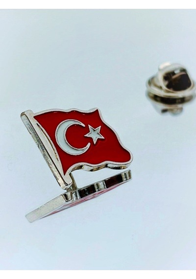 Yörük Tasarım Türk Bayrağı Gümüş Kaplama Mine Boyalı Yaka Rozeti