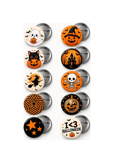 Minikutunuz Halloween Cadılar Bayramı 10 Lu Rozet Seti 44 Mm İğneli Yaka Rozeti Çanta Kıyafet Aksesuarı Diğer