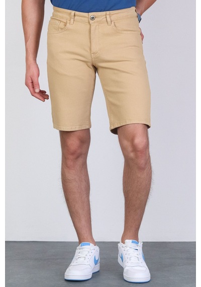 HLT Jeans Erkek Bej Slim Kesim Comfort Likralı Esnek Jeans Şort Thomas-Bej 001