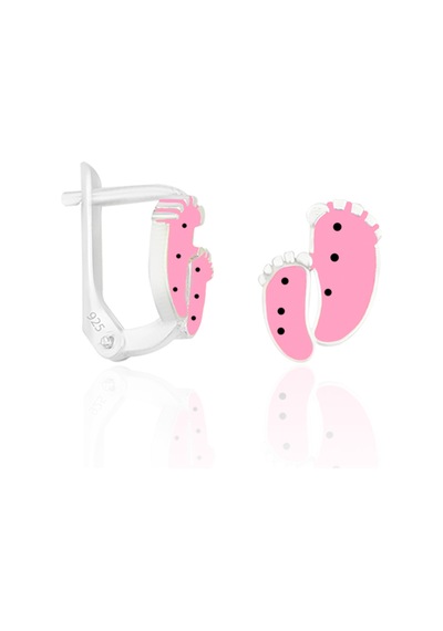 Gümüş Çocuk Küpe Pembe Mineli Ayak İzi Küpe 925 Ayar St099