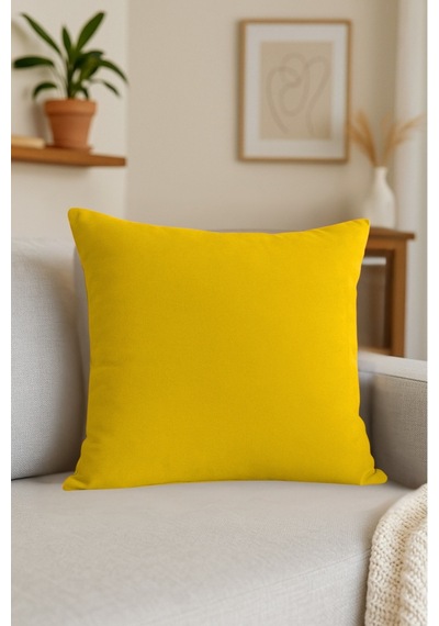 Luna Serisi Kadife Dokulu Kırlent Kılıfı 45 X 45 Cm - Koyu Sarı