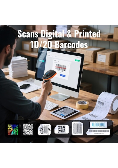 Tera Barkod Tarayıcı 1d 2d Qr Kablosuz 2.4gh+kablolu Usb 2.0 Kablolu El Tarayıcı Barkod Okuyucu 5 Mil Çözünürlü