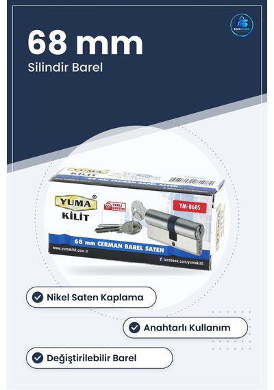 Silindir Barel Kilit Nikel Saten 68mm Kapı Güvenlik Kilidi Anahta