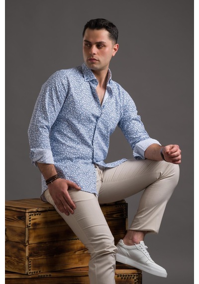 Advante Desenli Slimfit Düğmeli Yaka Uzun Kol Erkek Gömlek 001