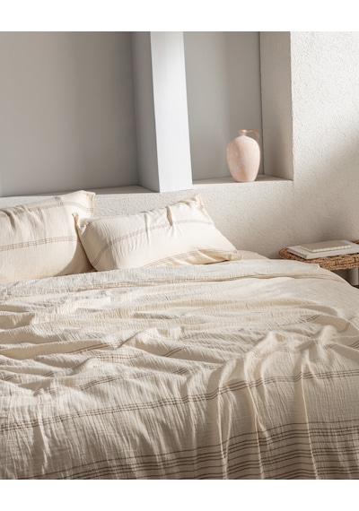 Madame Coco Breville Tek Kişilik Müslin İpliği Boyalı Lastikli Nevresim Takımı - Ekru/haki 8684427207598 Çok Renkli