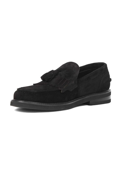 Erkek Siyah Püsküllü Süet Deri Loafer