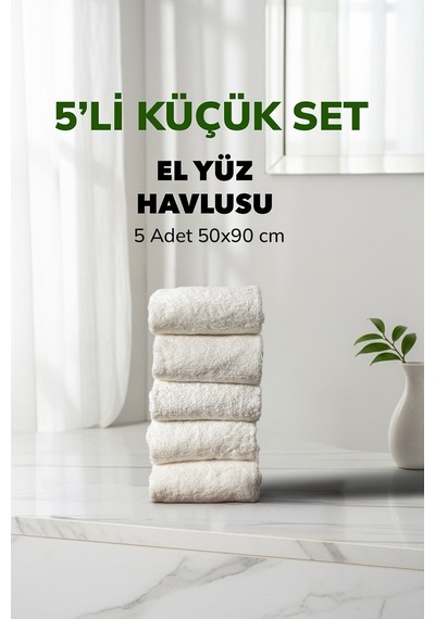 5 Li Kareli Beyaz Renk Yumuşak Pamuk El Yüz Havlusu Seti 50x90 Cm
