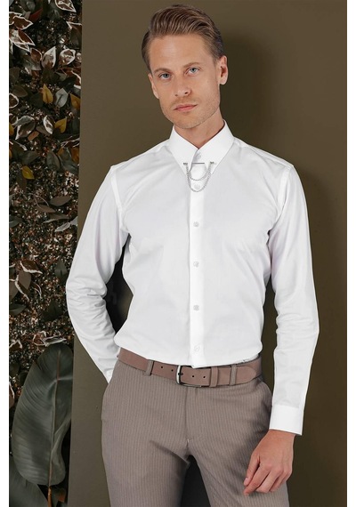 Efor Gk 704 Slim Fit Beyaz Klasik Gömlek Beyaz