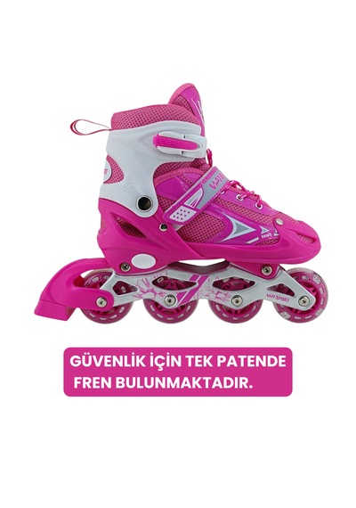 Vr1 - Metal 2+2 Işıklı 3in1 Ayarlanabilir Çocuk Pateni 2+1+1 / 2+2 Silikon Tekerli Uç Korumalı Pembe