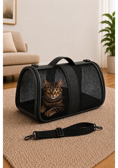 Tr Fileli Kedi Ve Köpek Taşıma Çantası, Katlanabilir, 8 Kg, 42x25x28 Cm Siyah