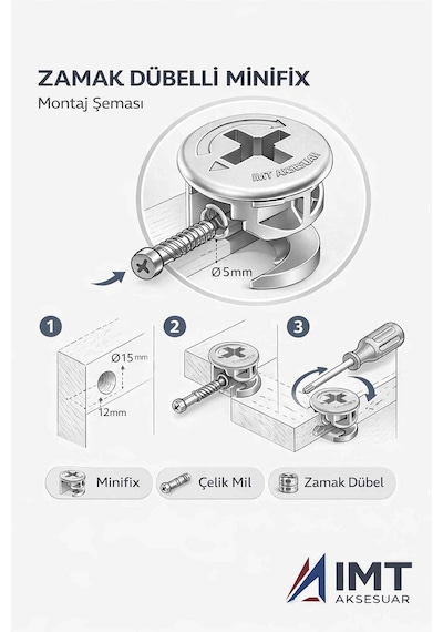 İmt Aksesuar Zamak Metal Dübelli Minifix Gövde Mil Ve Dübel Seti - Mobilya Ve Dolap Bağlantı Elemanı 20 Takım Metalik Çok Renkli İmt Aksesuar Zamak Metal Dübelli Minifix Gövde Mil Ve Dübel Seti - Mobilya Ve Dolap Bağlantı Elemanı 20 Takım Metalik Çok Renkli