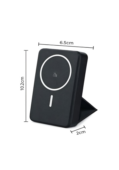 10000mah 20w Wireless Magsafe Kablosuz Powerbank Lüx Deri Standlı Taşınabilir Hızlı Şarj siyah