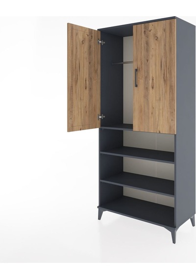 Hyperion Dolap 4 Raflı 2 Kapaklı Tek Askılı 88x44x195 Antrasi... Antrasit