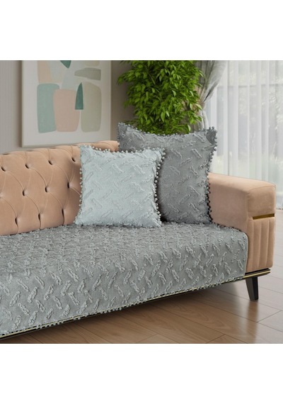 Ponela Bohem Ponponlu Koltuk Örtüsü 90x200 Cm Sadece Oturma Alanı 1 Adet - Gri