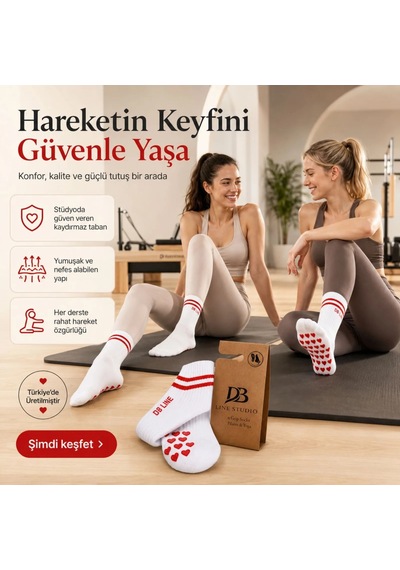 Genel Db Lıne Kaydırmaz Yoga Pilates Çorabı 4'lü Pamuklu Silikon Taban, Barre S Beyaz / 36-40 / 4 Adet