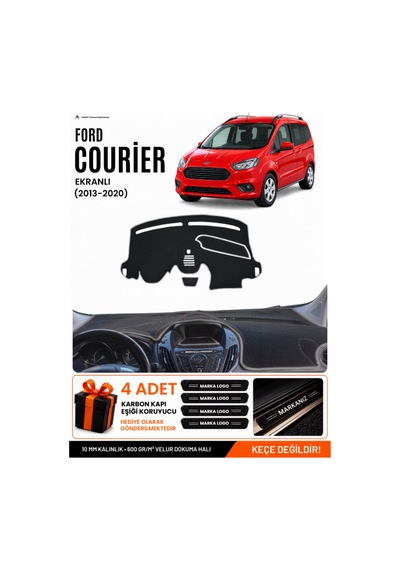 Ford Courier 2013-2020 Ekranlı Uyumlu Torpido Örtüsü, Torpido Kılıfı - Siyah Gri