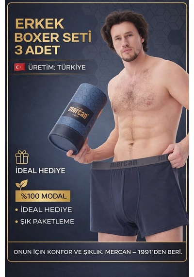 Mercan 3'lü Antrasit Modal Boxer