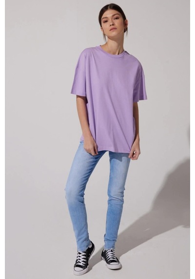 Caxis Unisex Bisiklet Yaka Oversize Lila T-shirt
