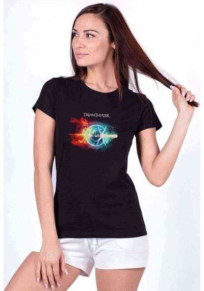 New Logo Dream Theater Metal Rock Baskılı Siyah Kadın Tshirt