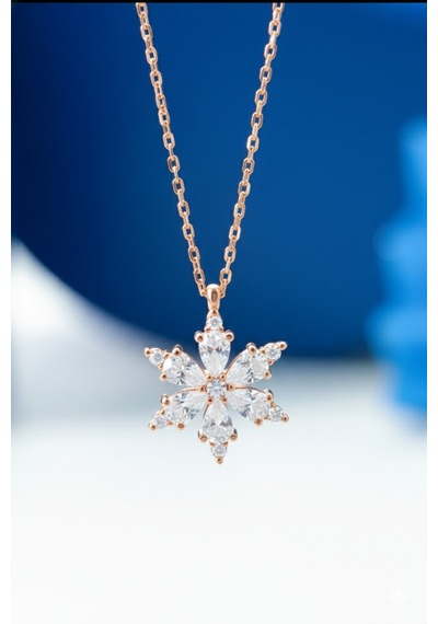 Çekirdekjewelry 925 Ayar Gümüş Damla Taşlı Lotus Kolye Pembe