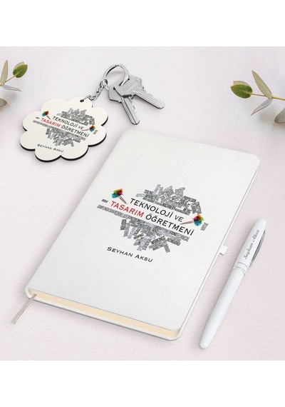 Kişiye Özel Teknoloji Ve Tasarım Öğretmeni Beyaz Defter Kalem Ve