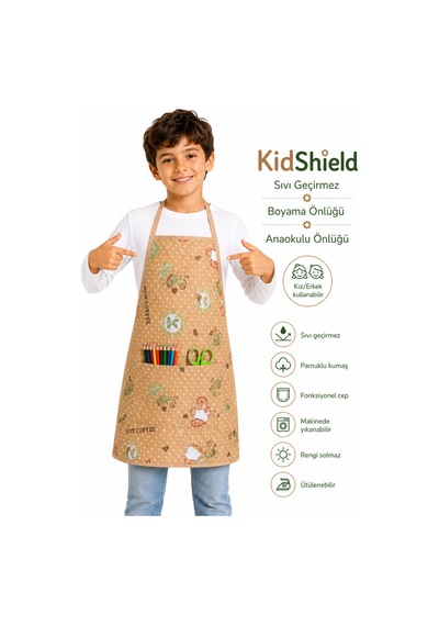 Kidshield Sıvı Geçirmez Boyama Önlüğü Anaokulu Önlüğü Sıvı Geçirmez Resim Önlüğü Coffee