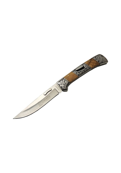 A3159-d Kahverengi Kamp Çakı 23,5cm- Ahşap Sap, Kaplan İşlemeli, Kemerlikli Çok Renkli