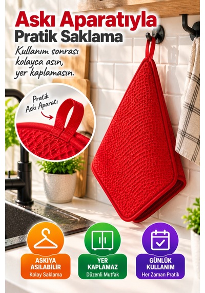 Kırmızı Bez Mikrotex Bulaşık Kurutma Matı 45x36 Cm Süper Emici Katlanabilir Tezgah Üstü Kurutma Matı
