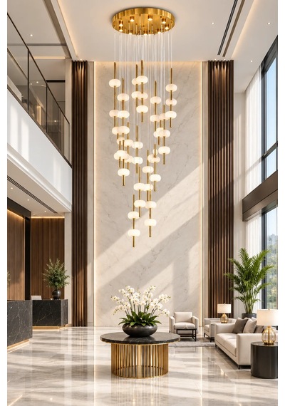 Modern Premium Gold Led Sarkıt Avize Dekoratif Lüks Salon Otel Hol Aydınlatma Avizesi 154w