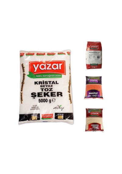 Yazar Toz Şeker + Karabuğday Unu + Kırmızı Mercimek + Osmancık Pirinç 4 x 5 KG