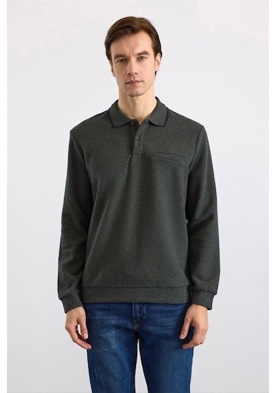 Süvari Haki Regular Düz Polo Yaka Sweatshirt Ssw2013700002-yh1