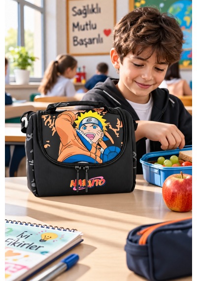 Naruto Termoslu Beslenme Çantası Çocuk Okul Yemek Çantası Günlük Kullanım 24x22x10 Cm Çok Renkli