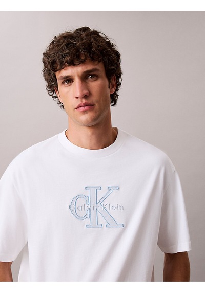 Calvin Klein Lv04rf819g Elevated Monologo Erkek Tişört Beyaz