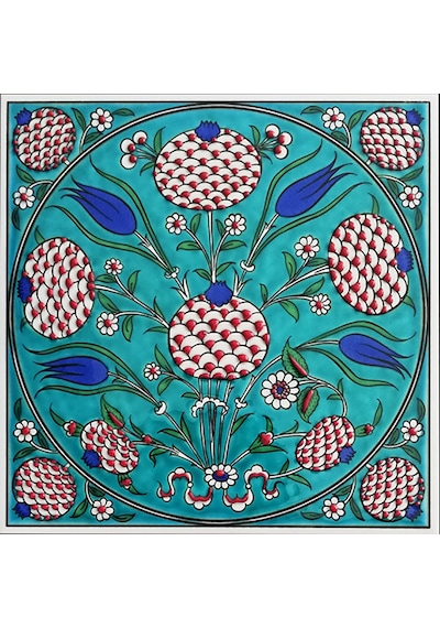 Armada Çini 20x20 Cm ED 337 Turkuaz klasik nar Desenli Eldekoru Ç