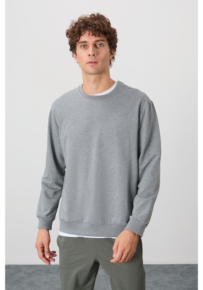 Air Jones Tommy Life Gri Melanj Pamuk Yumuşak Dokulu Standart Fit Basic Erkek Sweatshirt - 88363 GRİ MELANJ