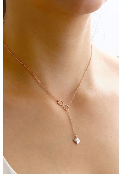 Sonsuzluk Motifli Gümüş Sallantılı Kalp Kolye Rose Gold