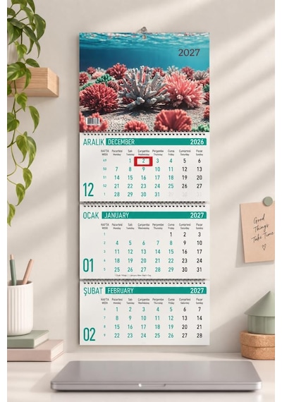 Lizy 2027 Sualtıtemalı Gemici Takvimi Spiralli 33x24 Cm Tasarım-2