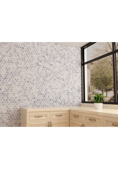 Tuqco Doğaltaş 1" Hexagon Carrara Eskitme Mermer Mozaik