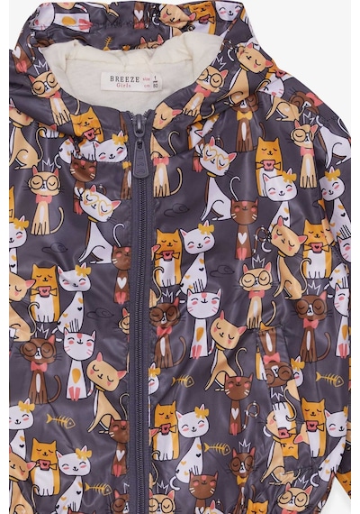 Breeze Kız Çocuk Yağmurluk Kedicik Desenli 1-6 Yaş, Füme