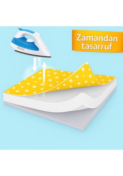 Ütü Masası Kılıfı Keçeli Sarı Yıldızlı Desen Battal Boy Xxl Pamuklu Yanmaz Üretim Sarı