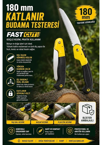 Tr Zephoo Katlanır Budama Testeresi 180 Mm Yüksek Karbon Çelik Bahçe Testere Dal Kesme Ağaç Budama Kamp Doğa Yür